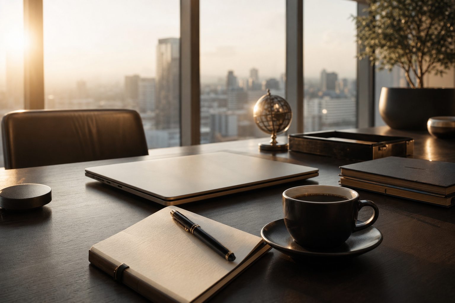 A trading office desk at dawn